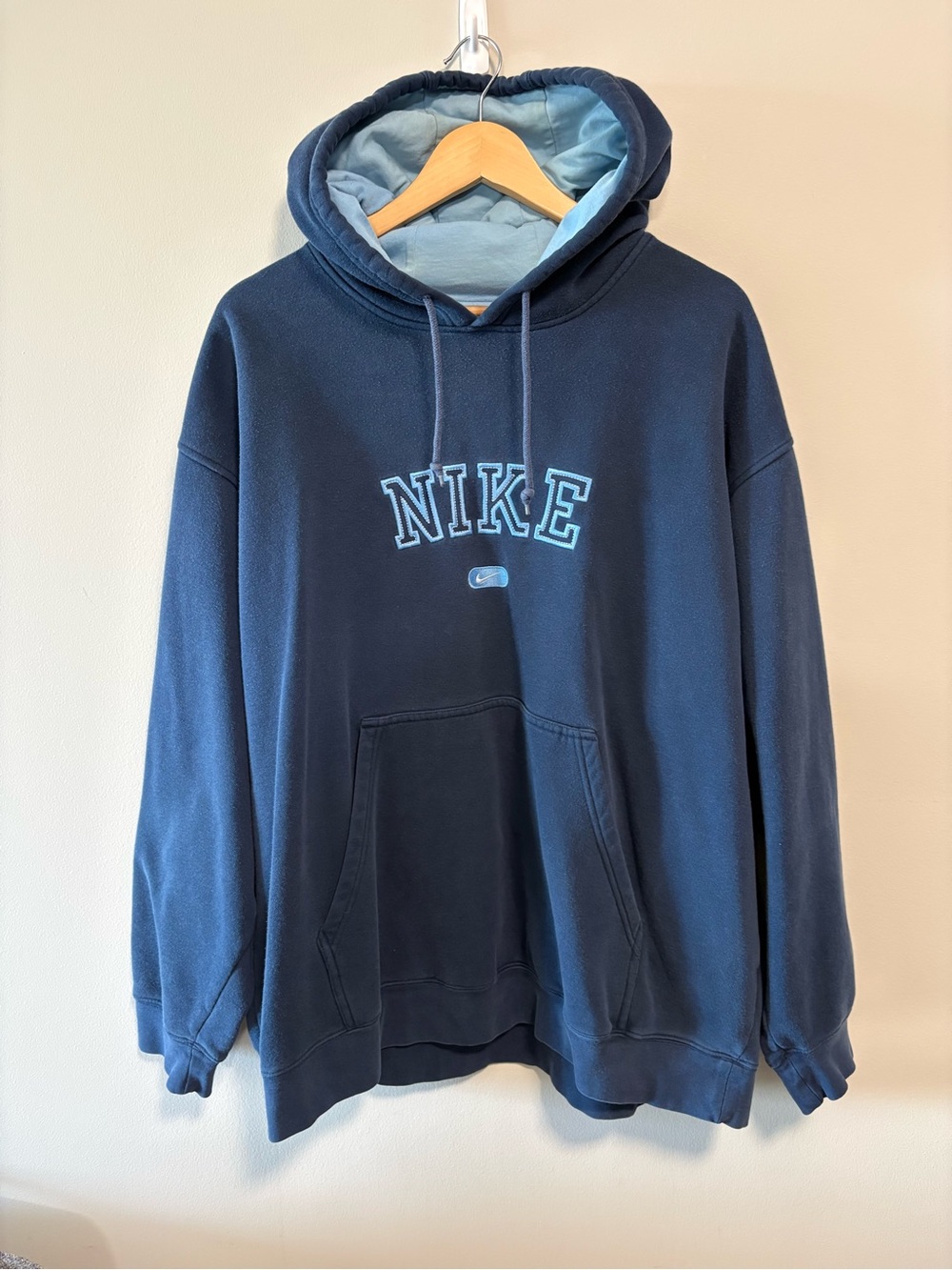 Vintage Nike Hoodie Men’s XL Navy Y2K Spell Out Center Swoosh